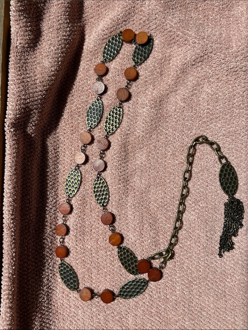 Wood and Antique Gold-Tone Link Necklace